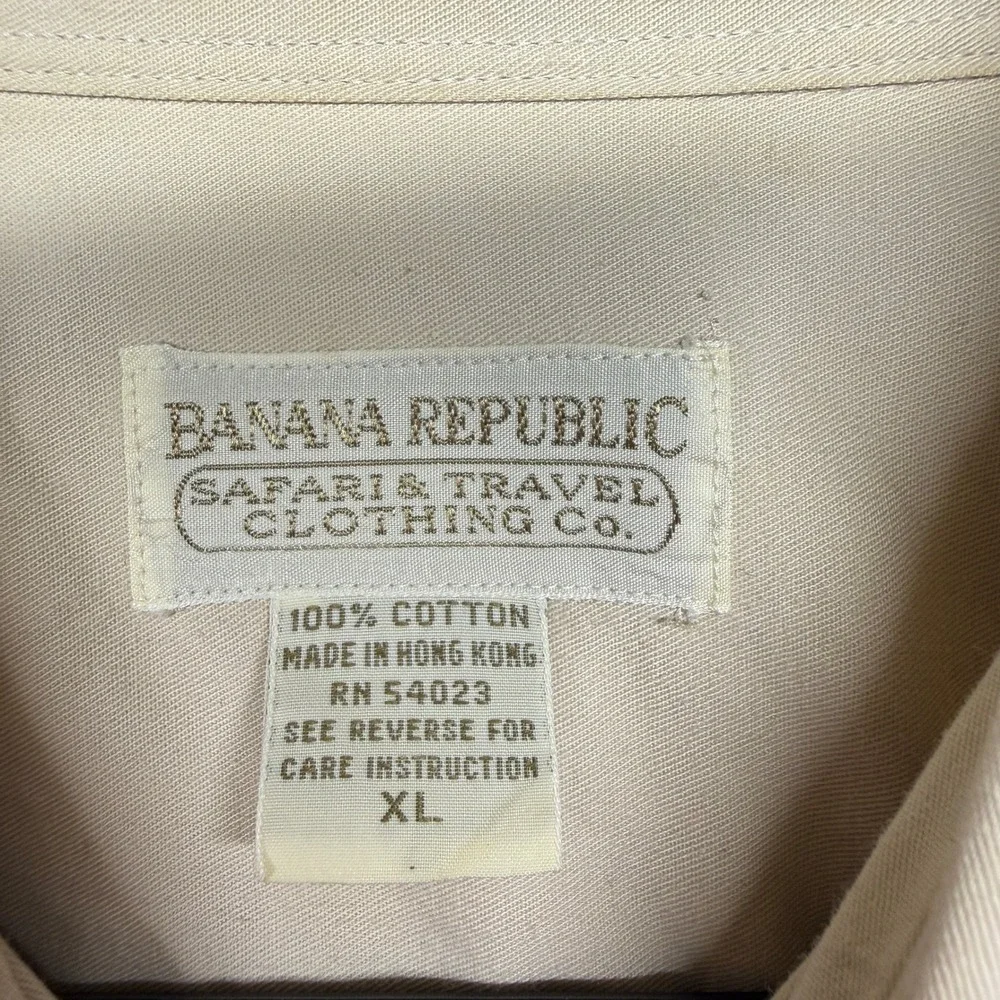 Banana Republic Safari Travel Co Mens XL Tan Short Sleeve Cotton Button Up Shirt